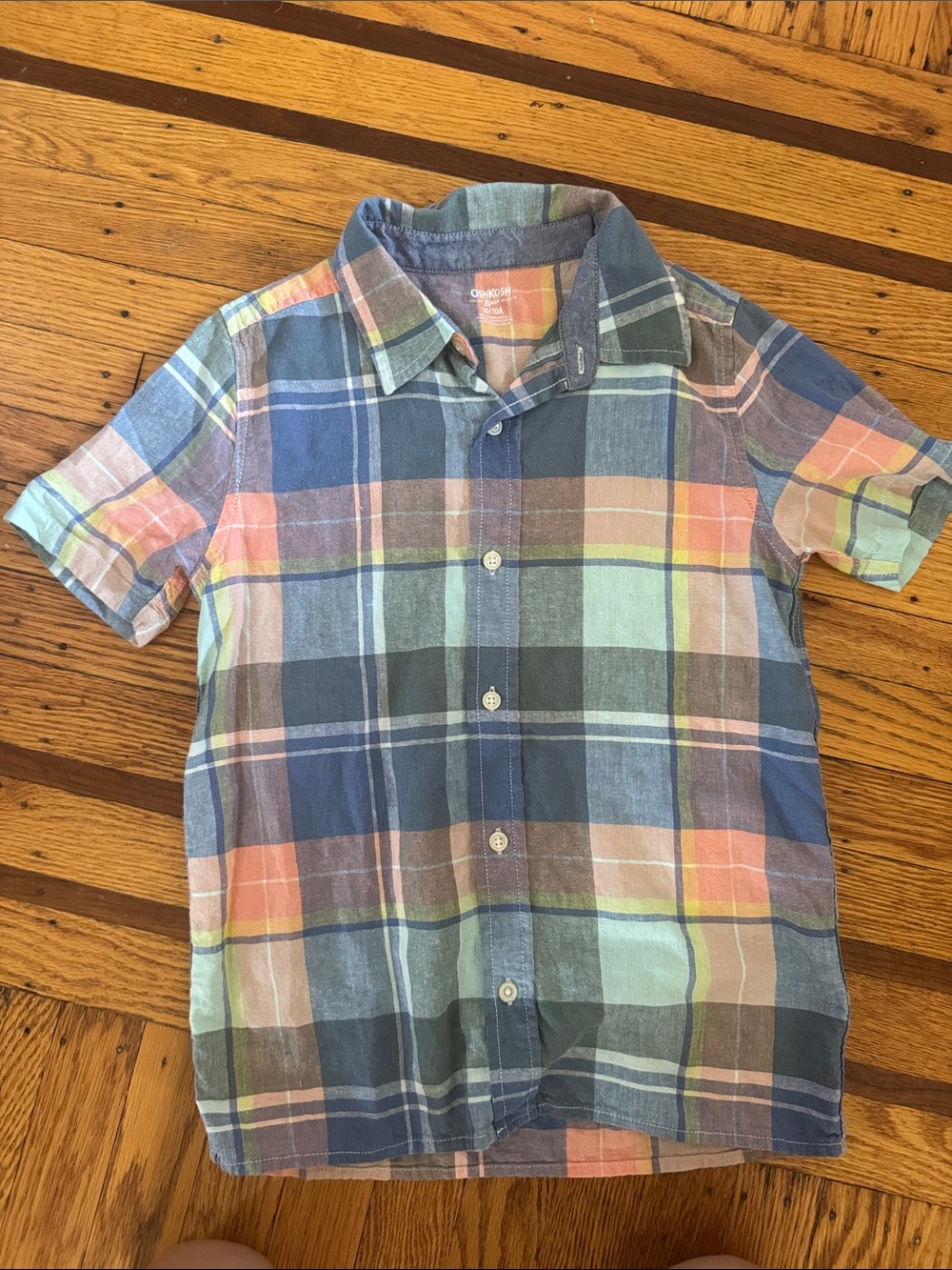 OshKosh B'gosh Multicolor Plaid Short-Sleeve Button-Down Linen Shirt